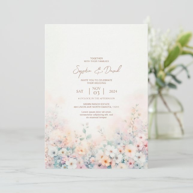 Pastel Watercolor Wedding Invitation (Standing Front)
