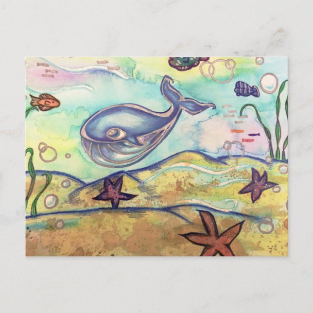 Pastel Watercolor Whale Postcard (Front)