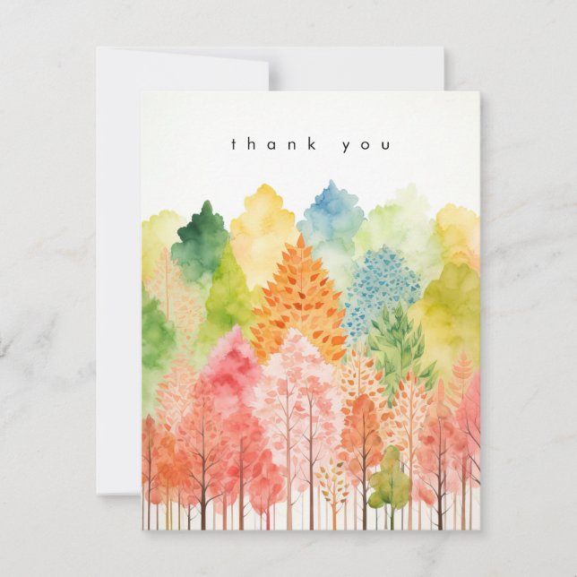 Pastel Watercolor Whimsical Forest Trees Thank You Card (Front)