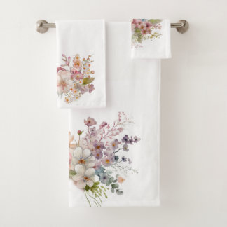 Pastel Watercolor Wild Flowers Bath Towel Set