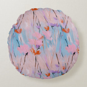 Pastel Watercolor Wildflower Round Cushion