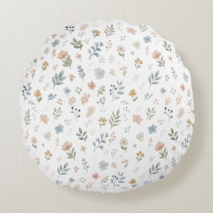 Pastel Watercolor Wildflower Seamless Pattern Round Cushion