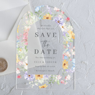 Pastel Watercolor Wildflower Wedding Save The Date Acrylic Invitations