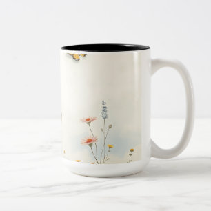 Pastel Watercolor Wildflowers and Butterflies Two-Tone Coffee Mug
