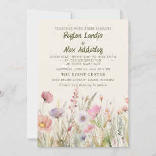Pastel Watercolor Wildflowers Wedding Invitation