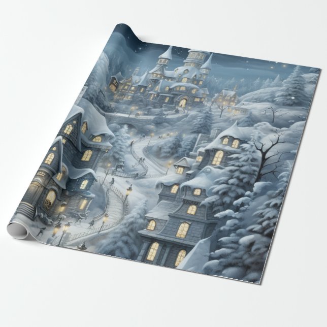 Pastel Watercolor winter Forest Pattern Wrapping Paper (Unrolled)