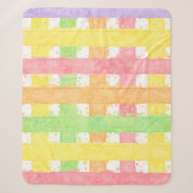 Pastel Watercolor Woven Stripe Pattern Sherpa Blanket (Front)