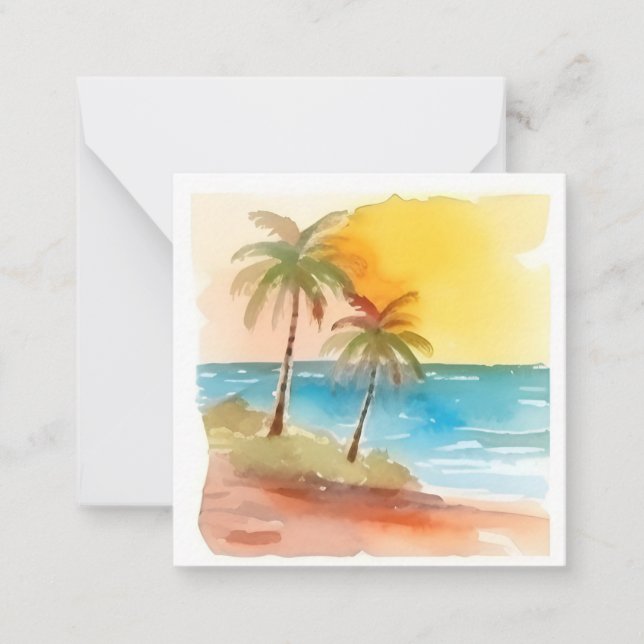 Pastel Watercolor Yellow Tropical Palm Tree Card (Front)