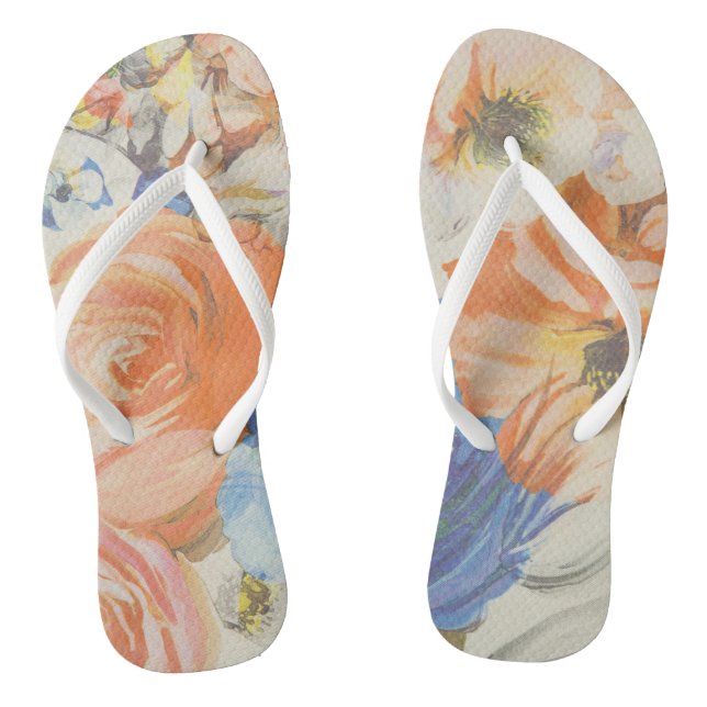 Pastel Watercolors Artwork Bouquet of Flowers Flip Flops (Footbed)