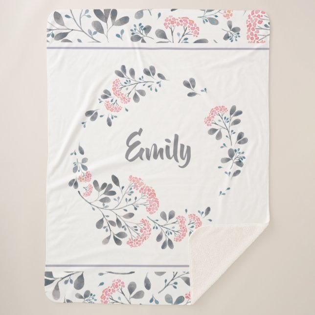 Pastel watercolors delicate flowers Wreath Sherpa Blanket (Front)