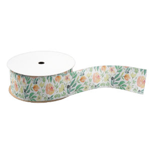 Pastel watercolors flowers pattern grosgrain ribbon