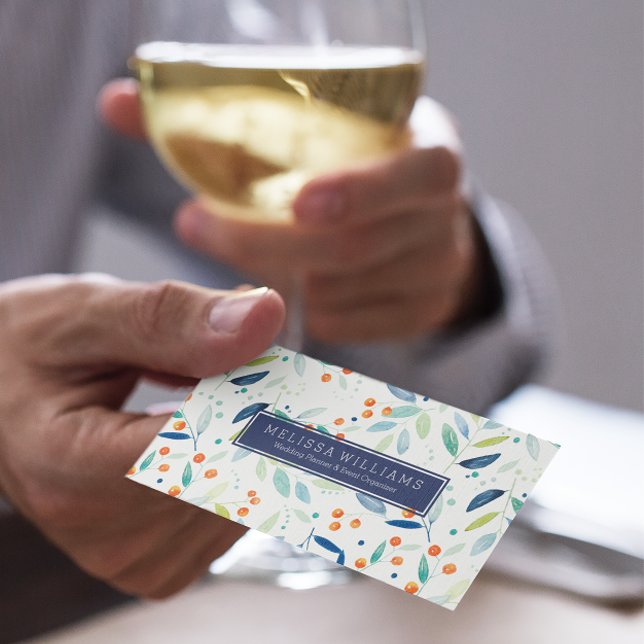 Pastel Watercolors Leafs & Berries Pattern Business Card (Creator Uploaded)