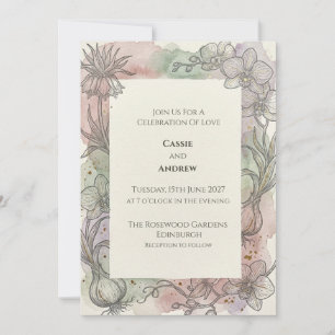 Pastel Watercolour Botanical Wedding Invitation