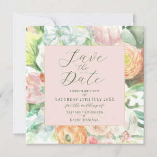 Pastel Watercolour Floral Save the Date Card