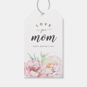 Pastel Watercolour Florals Love You Mom Minimalist Gift Tags