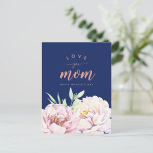 Pastel Watercolour Florals Love You Mom Minimalist Postcard