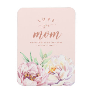 Pastel Watercolour Florals Love You Mum Minimalist Magnet