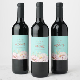 Pastel Watercolour Florals Love You Mum Wine La Label