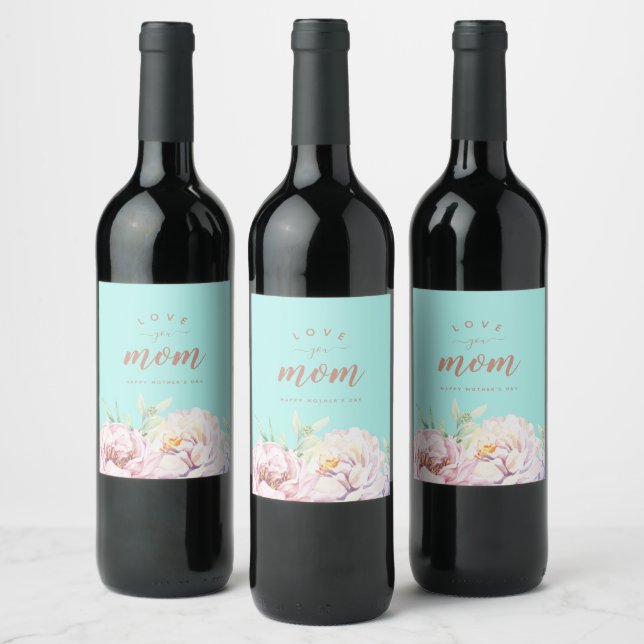 Pastel Watercolour Florals | Love You Mum  Wine La Wine Label (Bottles)
