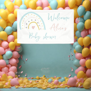 Pastel watercolour rainbow hart Baby Shower Banner
