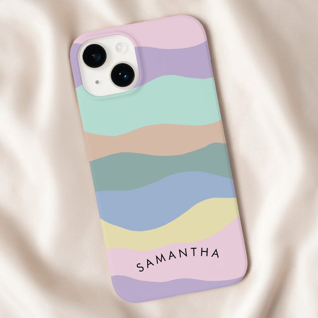 Pastel Wavy Pattern Personalised Curvy Name iPhone Case (Pastel Wavy Pattern Personalized Curvy Name Case-Mate iPhone Case)