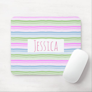 Pastel Wavy Striped Modern Personalised Mouse Mat