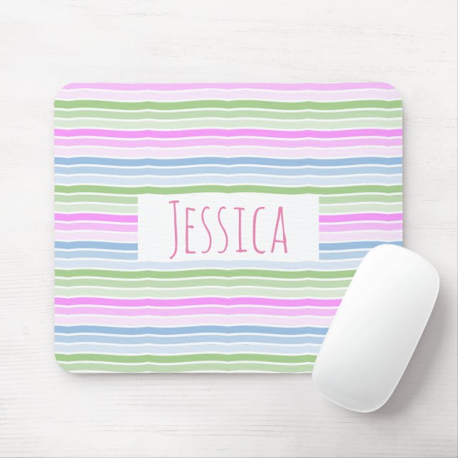Pastel Wavy Striped Modern Personalised Mouse Mat (With Mouse)