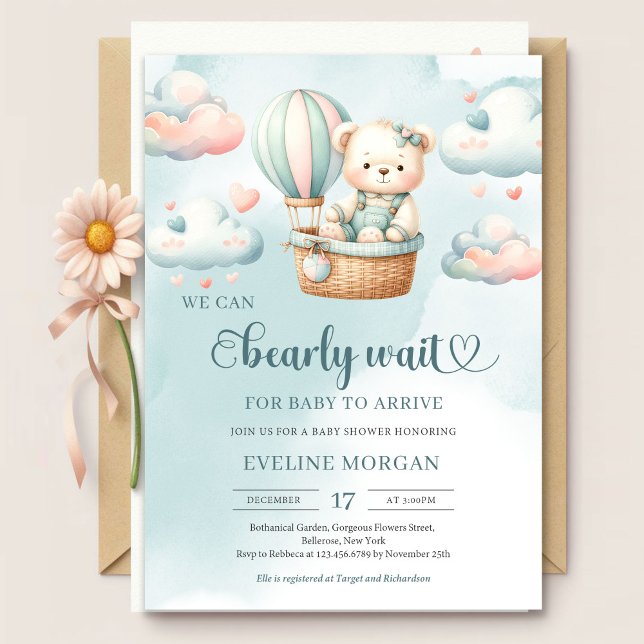 Pastel we can bearly wait girl baby shower invitation (Pastel colors we can bearly wait girl baby shower invitation )