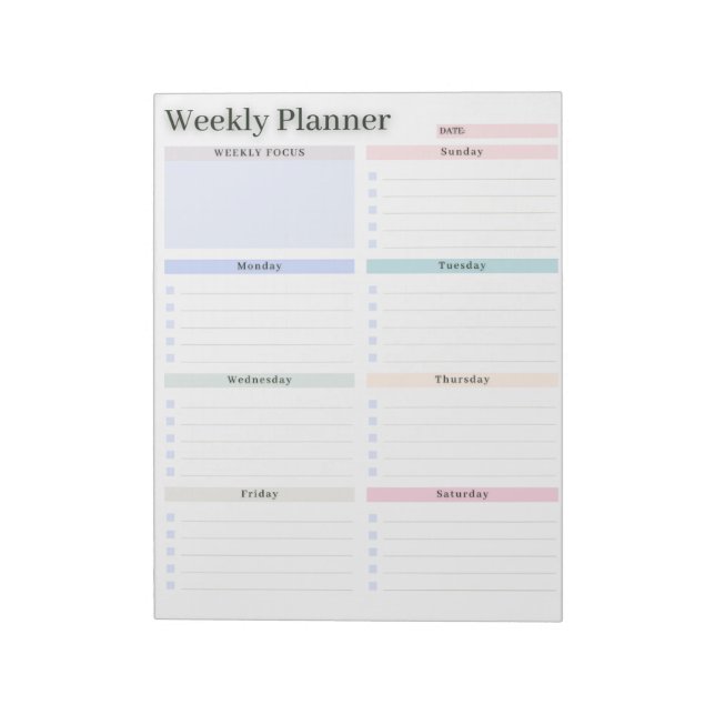 Pastel Weekly Planner & To-Do List Notepad (Rotated)