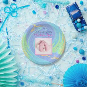 Pastel Welcome First Born With Photo Paper Plate