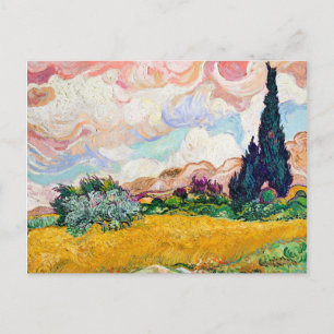 Pastel Wheat Fields with Cypresses, remix, Postcard