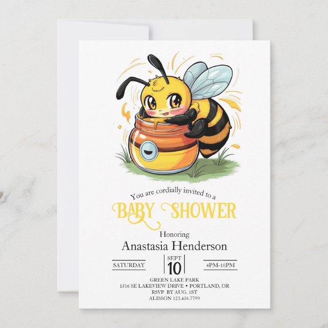 Pastel Whimsical Bee Baby Shower Invitation (Front)