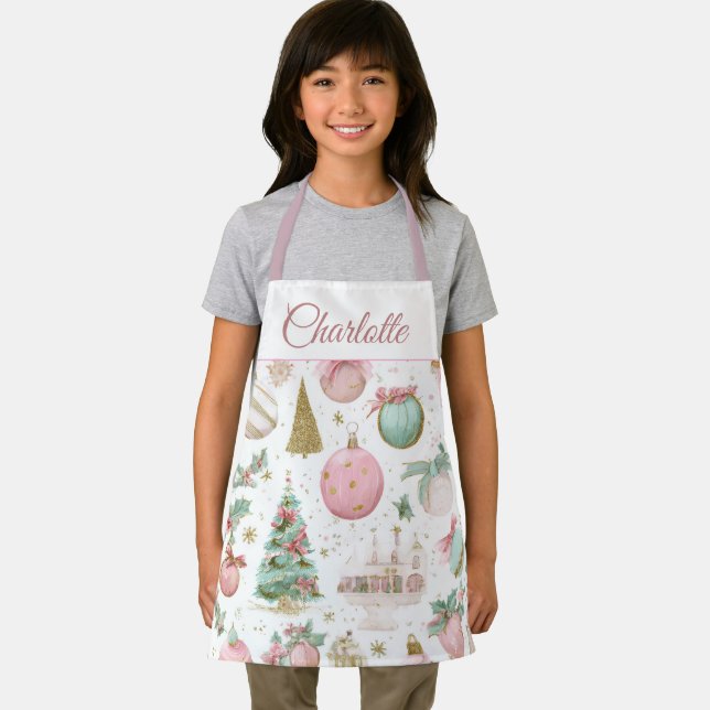 Pastel Whimsical Christmas Kids Apron Custom Name (Insitu)