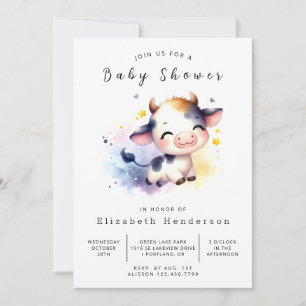 Pastel Whimsical Cow Baby Shower Invitation