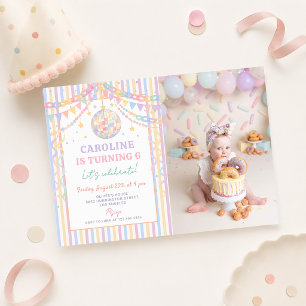 Pastel Whimsical Disco Garland Birthday Photo Invitation