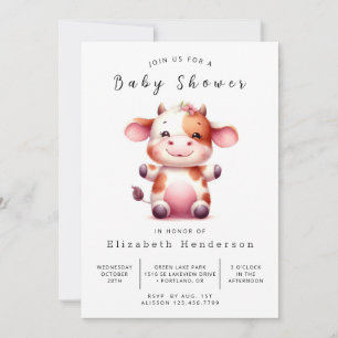 Pastel Whimsical Enchanted Cow Baby Shower Invitation