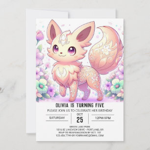 Pastel Whimsical Fox Digital Birthday Invitation