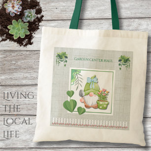 Pastel Whimsical Green Gnome Gardening Tote Bag