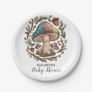 Pastel Whimsical Mushroom Baby Shower Paper Plate