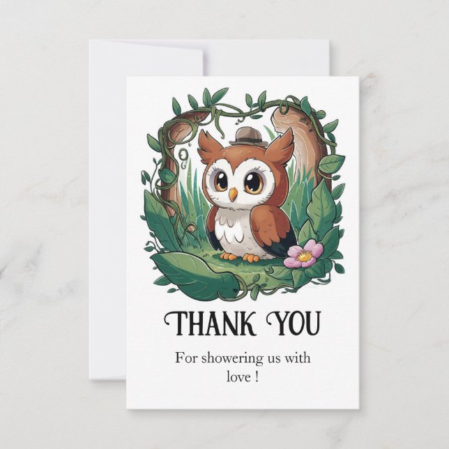 Pastel Whimsical Owl Baby Shower Thank You Card (Front)