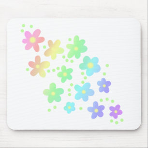 Pastel Whimsical Rainbow Flowers Mouse Mat