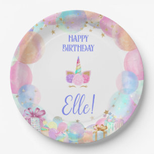 Pastel Whimsical Rainbows Unicorns Birthday  Paper Plate