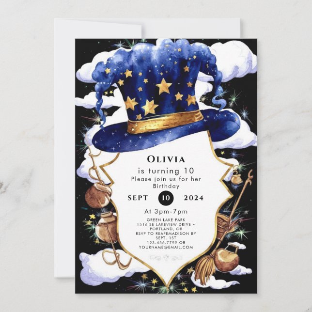 Pastel Whimsical Watercolor Wizard Birthday Invitation (Front)