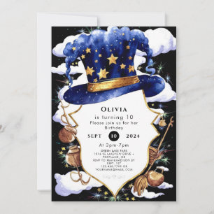 Pastel Whimsical Watercolor Wizard Birthday Invitation