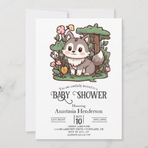 Pastel Whimsical Wolf Baby Shower Invitation
