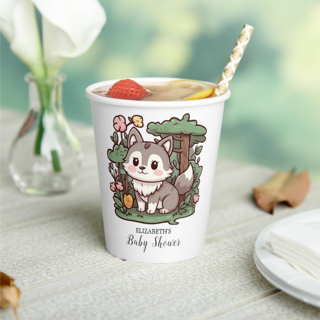 Pastel Whimsical Wolf Baby Shower Paper Cups (Insitu)