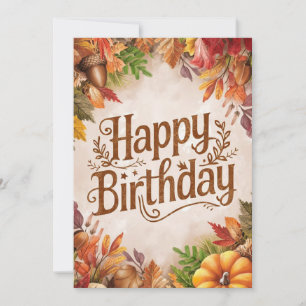Pastel Whimsical Woods Autumn Fall Happy Birthday Card
