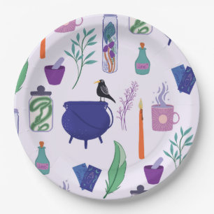 Pastel Whimsigoth Witch Cauldron Halloween Party Paper Plate