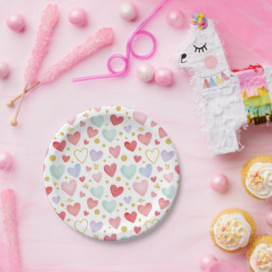 Pastel Whimsy Watercolor Heart Medley Paper Plate