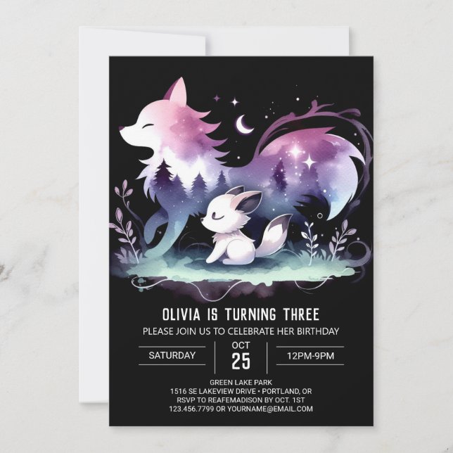 Pastel Whimsy Wolf Birthday  Invitation (Front)